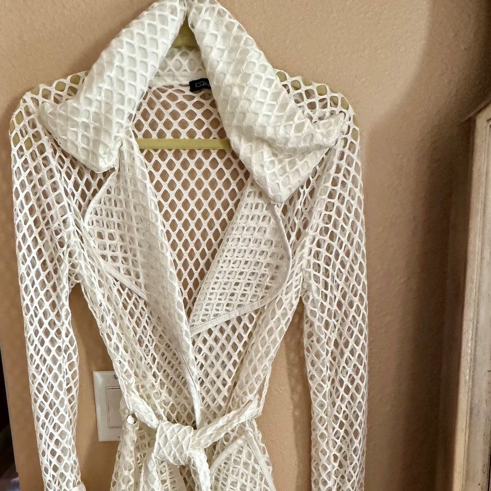 CQ by CQ White Mesh Hole Cutouts Lightweight Jacket Duster Big Pockets Medium